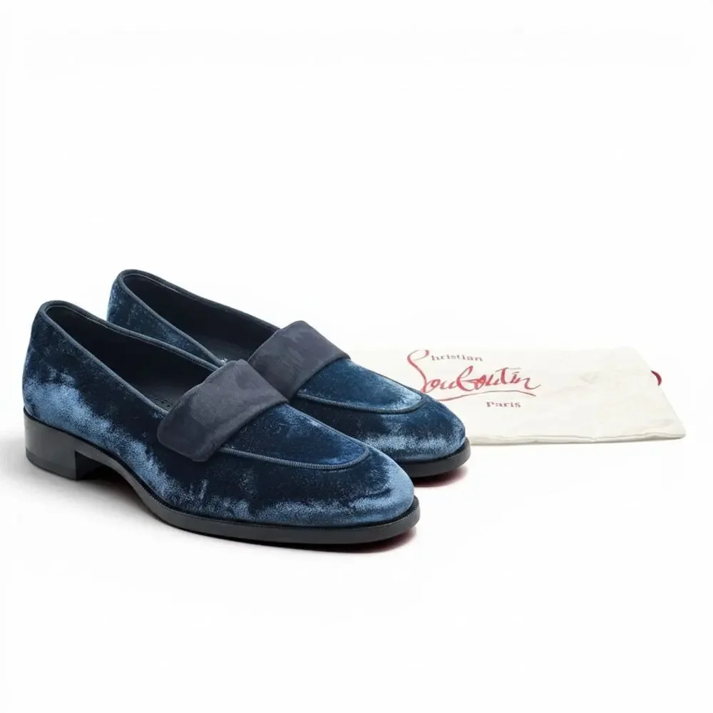 Christian Louboutin O Louvre Men's Velvet Loafers Blue EU 43 US 10 - NWOB